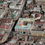 Vista aérea, Población Obrera, Capilla y Espacio Santa Ana, sin año de referencia. © César Pincheira, Huella Digital